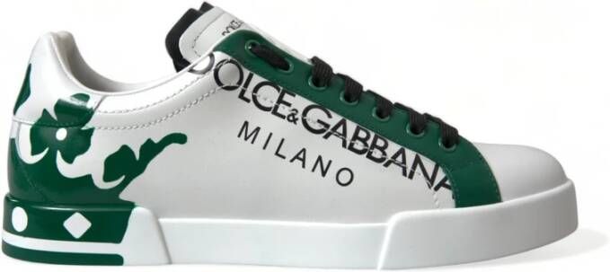 Dolce & Gabbana Elegante Witte Kroon Leren Sneakers White Heren