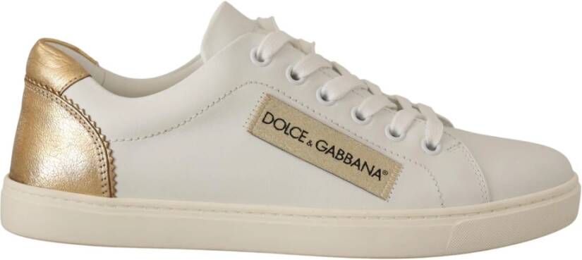 Dolce & Gabbana Elegante witte leren sneakers met gouden accenten White Dames