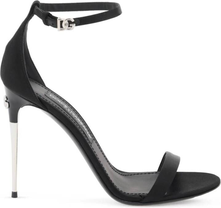 Dolce & Gabbana Elegante Zijden Satijnen Metalen Hak Sandalen Black Dames