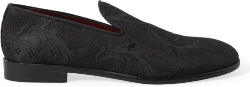 Dolce & Gabbana Elegante Zwarte Brokaat Loafers Black Heren