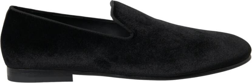 Dolce & Gabbana Elegante Zwarte Fluwelen Loafers Black Heren