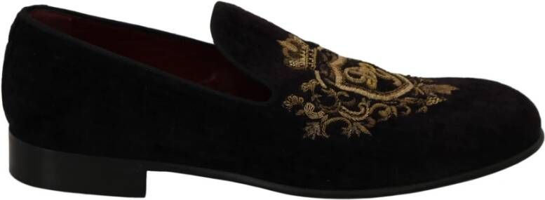 Dolce & Gabbana Elegante zwarte loafers met gouden kroonborduursel Black Heren