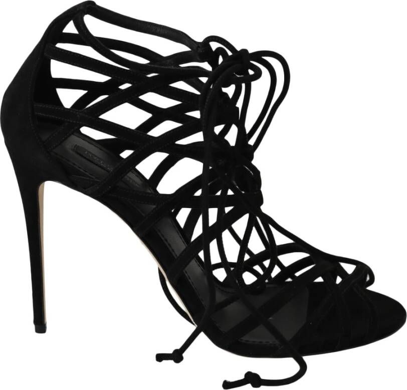 Dolce & Gabbana Elegante Zwarte Suède Gladiator Stiletto's Black Dames