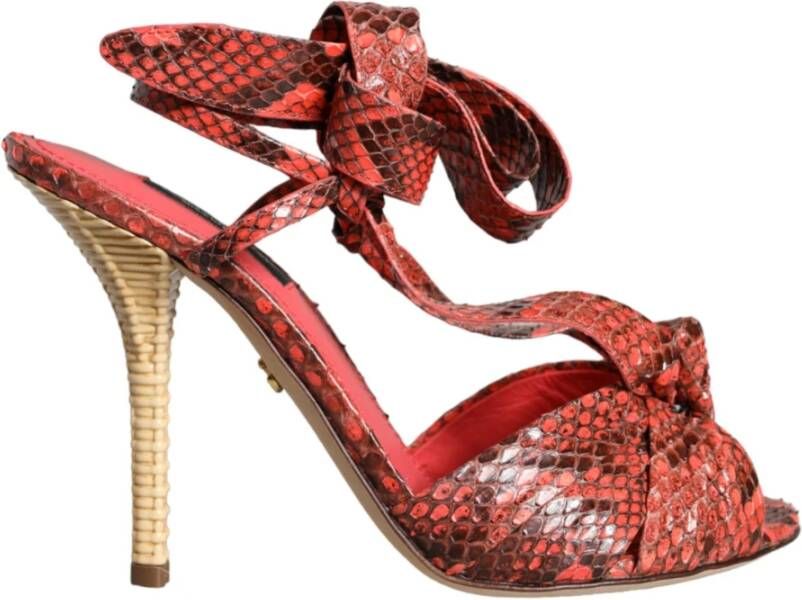 Dolce & Gabbana Exotische Koraal Leren Hoge Hak Sandalen Red Dames