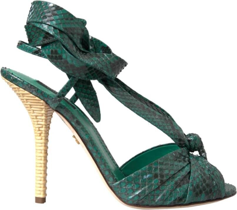 Dolce & Gabbana Python Strappy Sandals Heels Groen Beige Green Dames