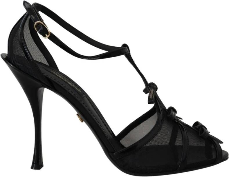 Dolce & Gabbana Zwarte Mesh T-Strap Hoge Hak Sandalen Black Dames