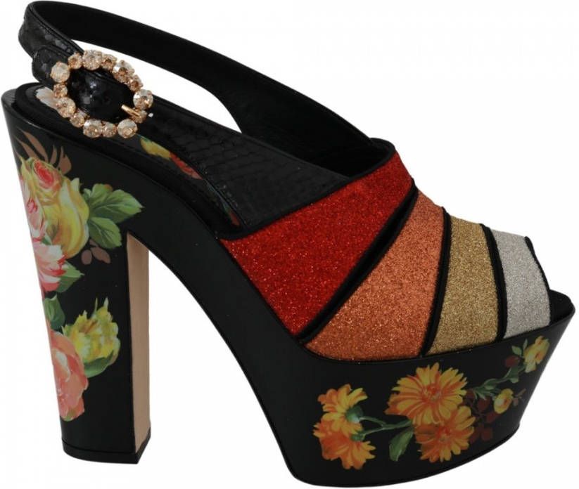 Dolce & Gabbana Multicolor Bloemen Kristal Plateau Sandalen Multicolor Dames