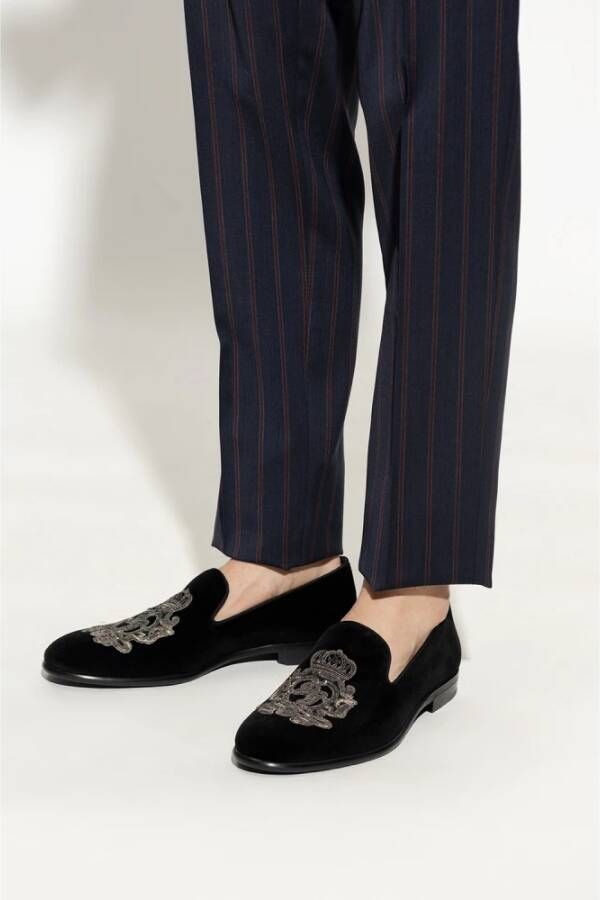 Dolce & Gabbana Velvet Loafers met Geborduurd Logo Black Heren