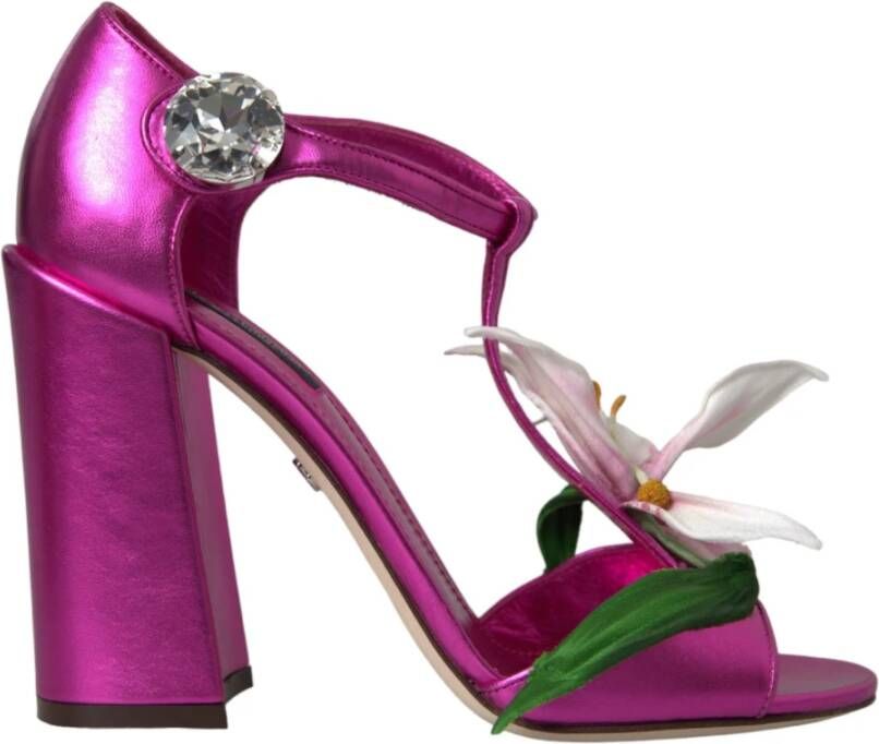 Dolce & Gabbana Fuchsia Bloem Hoge Hakken Sandalen Schoenen Pink Dames