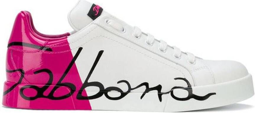 Dolce & Gabbana Fuchsia leren sneaker met gespleten logo Multicolor Dames