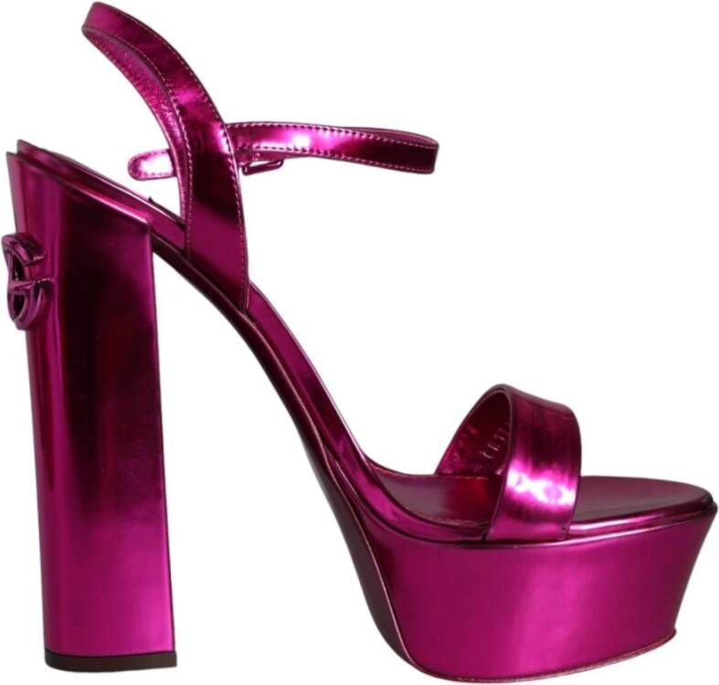 Dolce & Gabbana Fuchsia Platform Logo Sandalen met Gesp Pink Dames