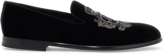 Dolce & Gabbana Geborduurde Fluwelen Loafers Black Heren