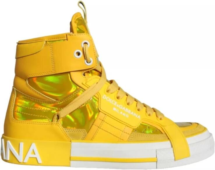 Dolce & Gabbana Geel Wit Leren High Top Sneakers Yellow Dames