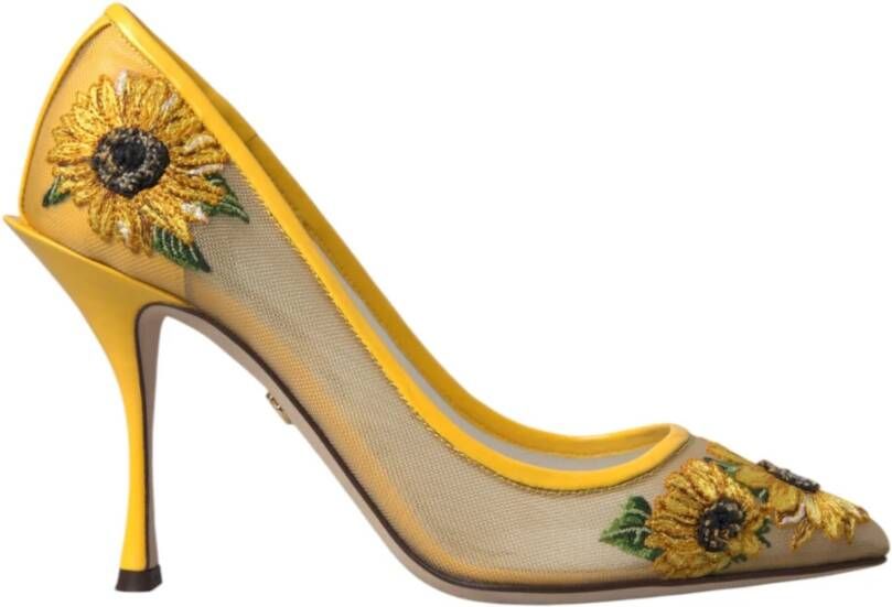 Dolce & Gabbana Gele Zonnebloem Mesh Hakken Pumps Schoenen Yellow Dames