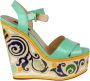 Dolce & Gabbana Geometrische Houten Plateau Sandalen Green Dames - Thumbnail 1