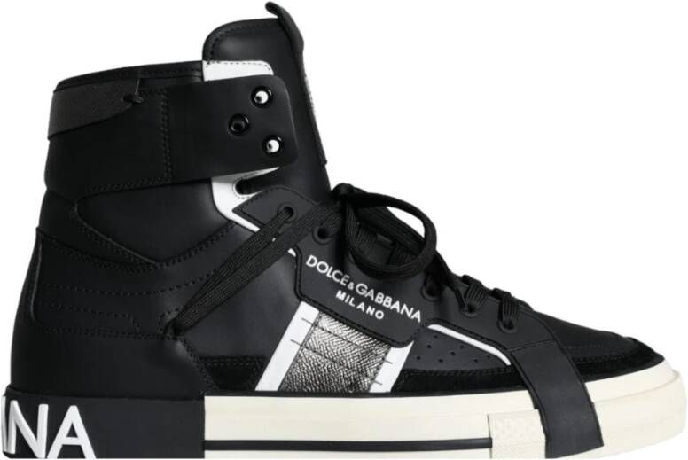 Dolce & Gabbana Geperforeerde hoge sneakers met logo Black Heren