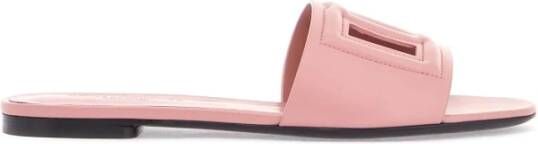 Dolce & Gabbana Gestanste DG Logo Kalfleren Pantoffels Pink Dames