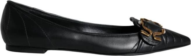 Dolce & Gabbana Zwarte leren puntige flats met messing gesp Black Dames