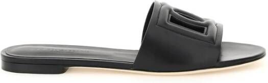 Dolce & Gabbana Gestikte leren slides met uitgesneden logo Black Dames