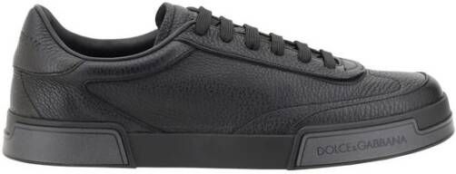 Dolce & Gabbana Gestructureerde leren vetersneakers met merkhak Black Heren