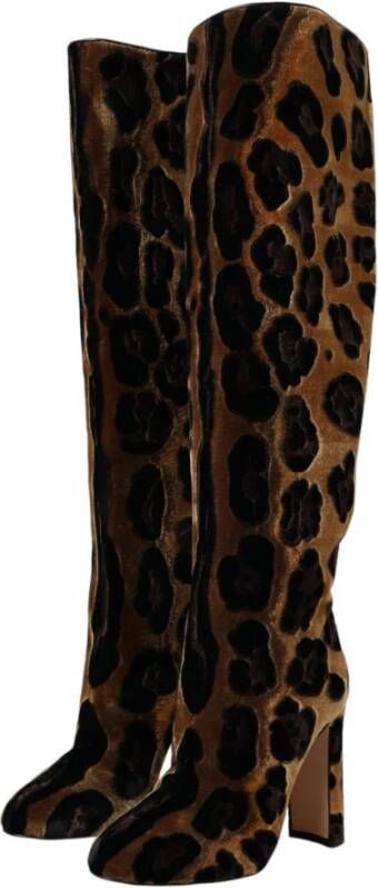 Dolce & Gabbana Giraffe Velvet Kniehoge Laarzen Brown Dames