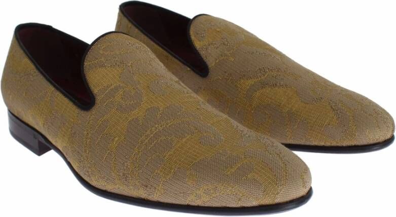 Dolce & Gabbana Gouden Barok Zijden Jurk Loafers Yellow Dames