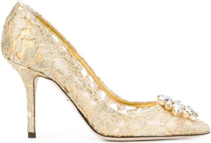 Dolce & Gabbana Gouden Bellucci Pumps Rainbow Lace Collectie Yellow Dames