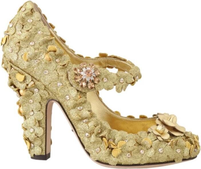 Dolce & Gabbana Gouden Bloemen Kristal Versierde Pumps Yellow Dames