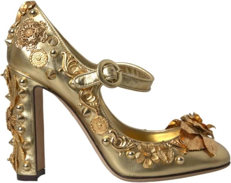 Dolce & Gabbana Gouden Bloemen Leren Mary Janes Pumps Yellow Dames