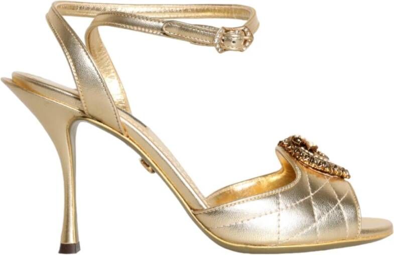 Dolce & Gabbana Gouden Devotie Stiletto Hakken Sandalen Yellow Dames