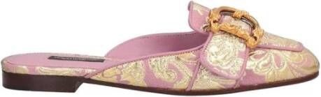 Dolce & Gabbana Gouden Draad Geborduurde Leren Sandaal Pink Dames