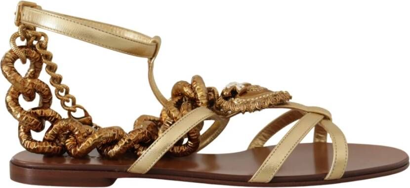 Dolce & Gabbana Gouden Ketting Gladiator Sandalen Yellow Dames