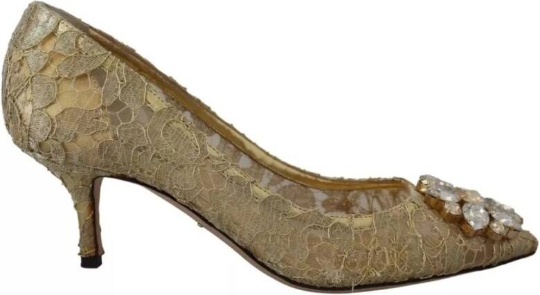 Dolce & Gabbana Gouden Kristal Kant Hakken Pumps Yellow Dames