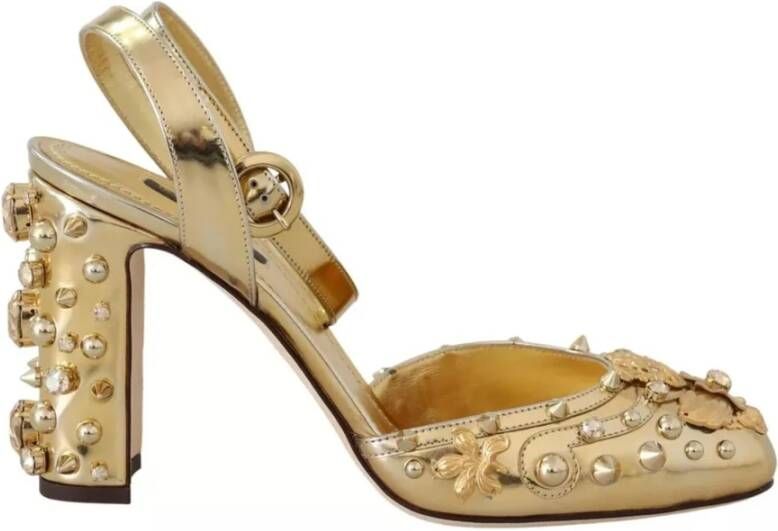 Dolce & Gabbana Gouden Kristal Studs Leren Slingback Sandalen Yellow Dames