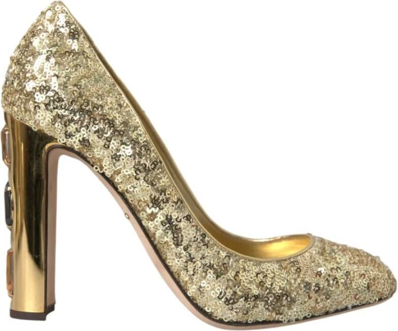 Dolce & Gabbana Gouden Kristalversierde Hakken Pumps Yellow Dames