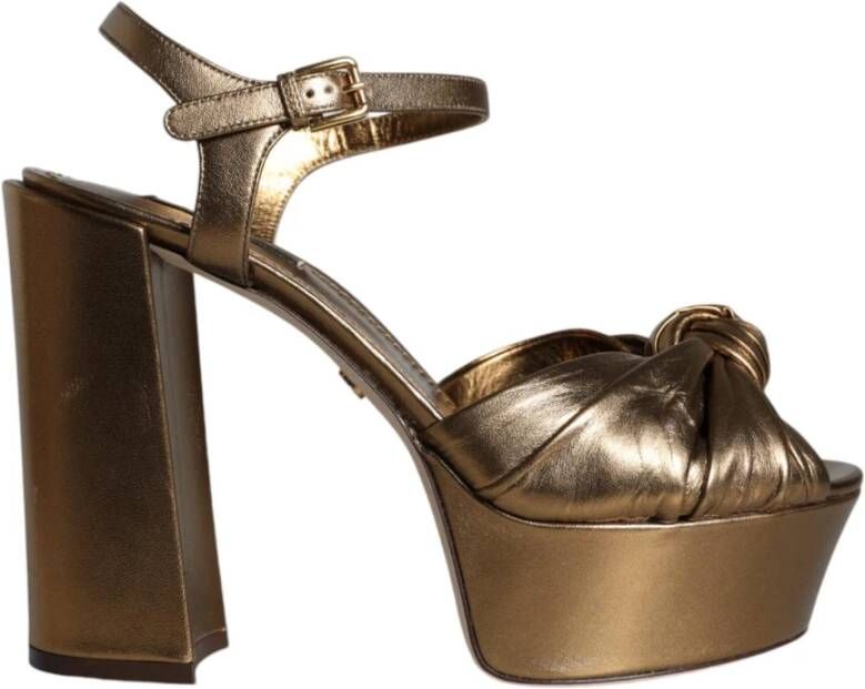 Dolce & Gabbana Bronze Leather Ankle Strap Platform Sandals Shoes Bruin Dames