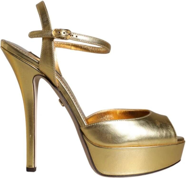 Dolce & Gabbana Gouden Leren Plateau Sandalen Yellow Dames