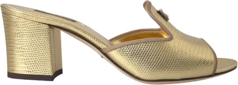 Dolce & Gabbana Gouden Leren Slide Hakken Sandalen Schoenen Yellow Dames