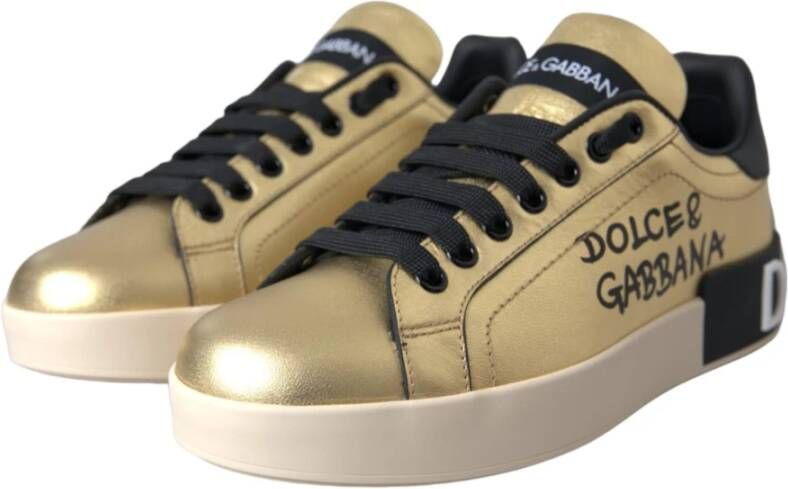 Dolce & Gabbana Portofino sneaker van kalfsleer met metallic details