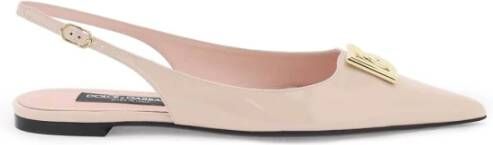 Dolce & Gabbana Gouden Metalen Logo Slingback Ballet Flats Pink Dames