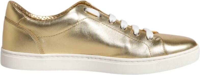 Dolce & Gabbana Gouden Metallic Logo Sneakers met Rubberen Zool Yellow Heren