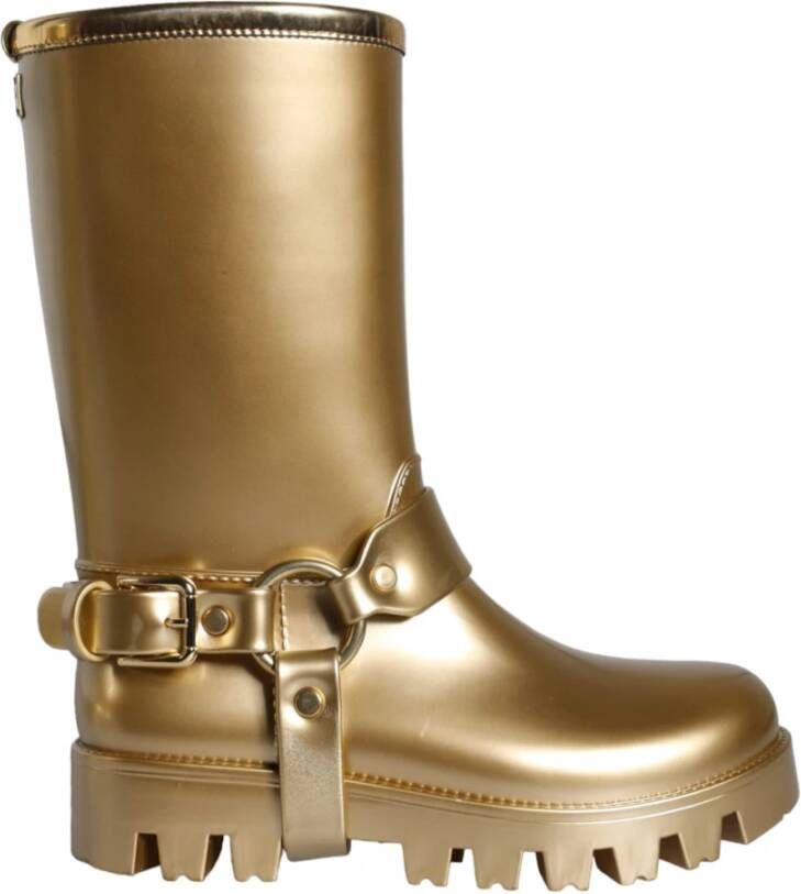 Dolce & Gabbana Gouden metallic PVC regenlaarzen Yellow Dames