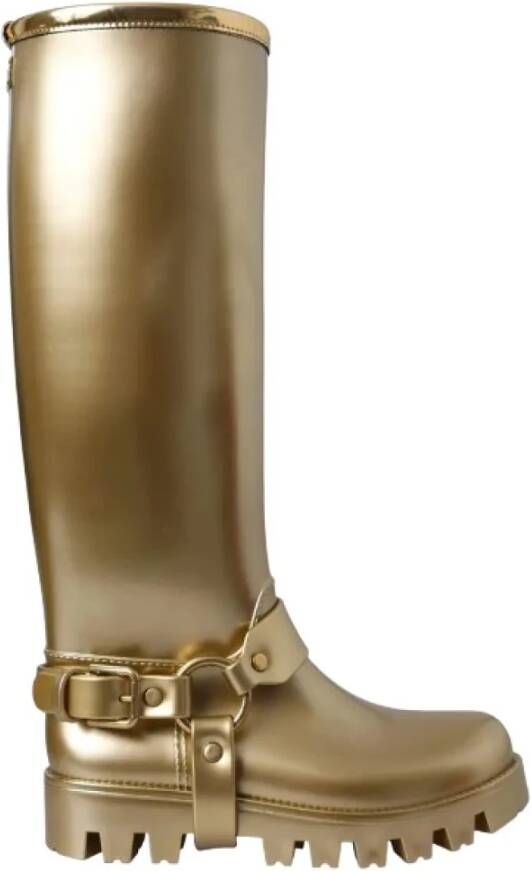 Dolce & Gabbana Gouden Metallic Rubberen Regenlaarzen Yellow Dames