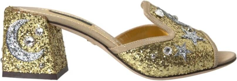 Dolce & Gabbana Gouden Pailletten Leren Hakken Sandalen Yellow Dames