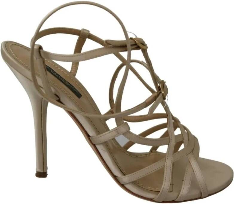 Dolce & Gabbana Gouden Zijden Enkelband Sandalen Yellow Dames