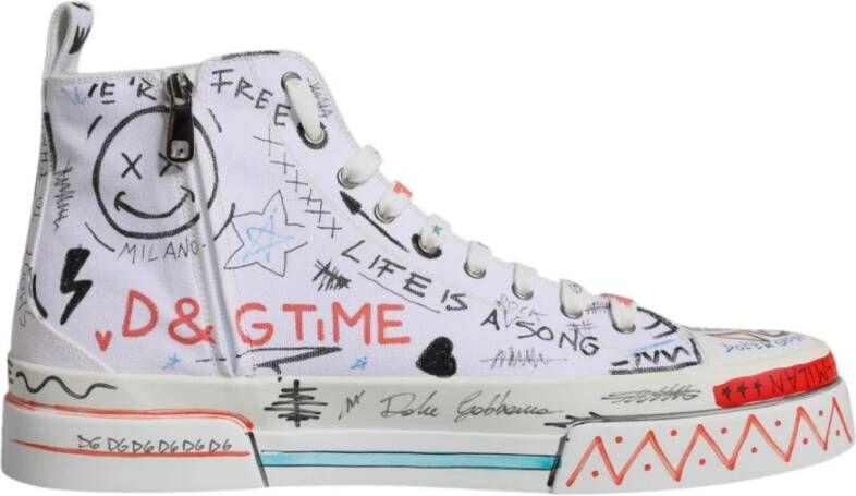 Dolce & Gabbana Graffiti Print High Top Sneakers White Heren