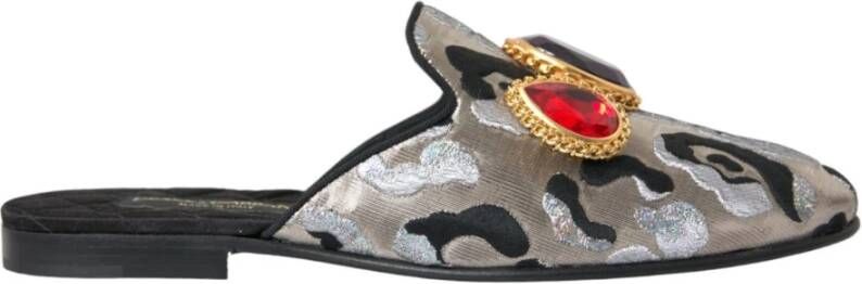 Dolce & Gabbana Grijze Jacquard Kristal Muilezel Platte Sandalen Multicolor Dames