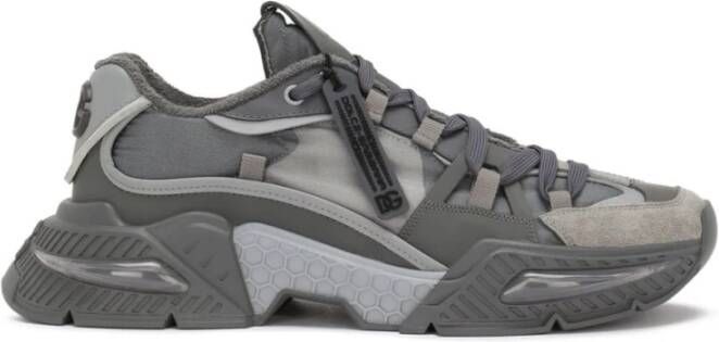 Dolce & Gabbana Grijze Nylon en Suède Lage Sneakers met Reflecterende Details Gray Heren