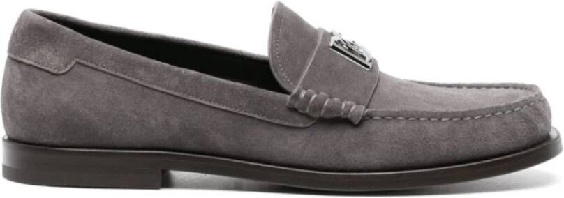 Dolce & Gabbana Grijze Suède Loafers met Logo Plaque Gray Heren