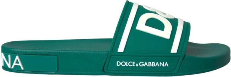 Dolce & Gabbana Groen Wit Rubber Strand Sandalen Green Heren